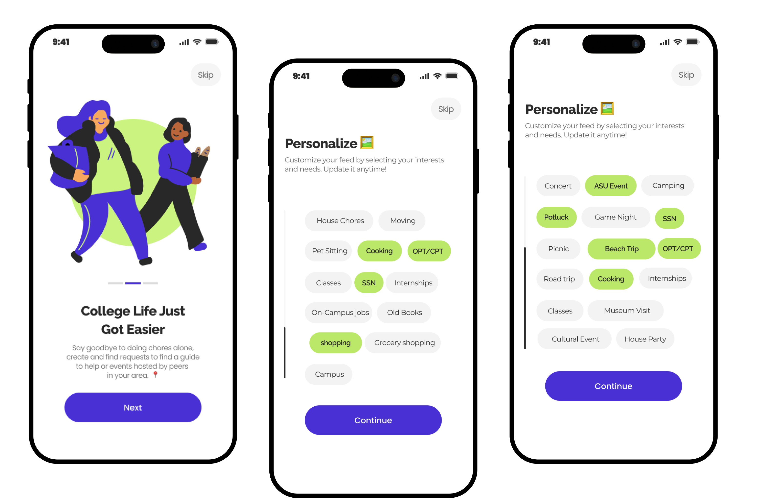 Onboarding and personalised feed screens